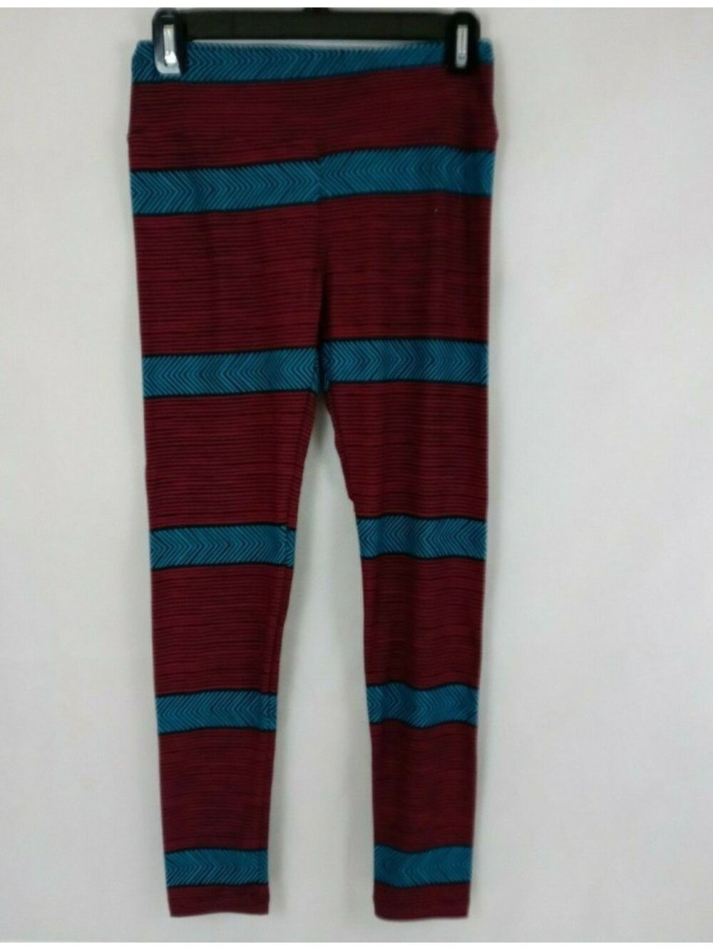 New LuLaRoe One Size Leggings With Burgundy & Jade Stripes